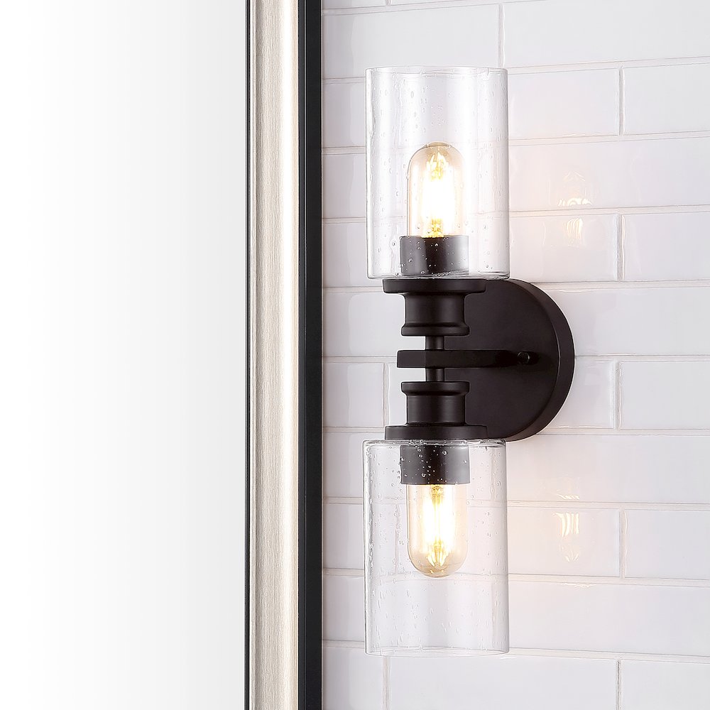 Jules Edison Cylinder Iron/Seeded Glass Farmhouse Contemporary Led Wall Sconce. Picture 8