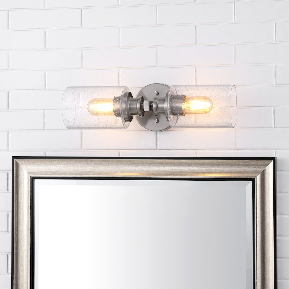 Jules Edison Cylinder Iron/Seeded Glass Farmhouse Contemporary Led Wall Sconce. Picture 12