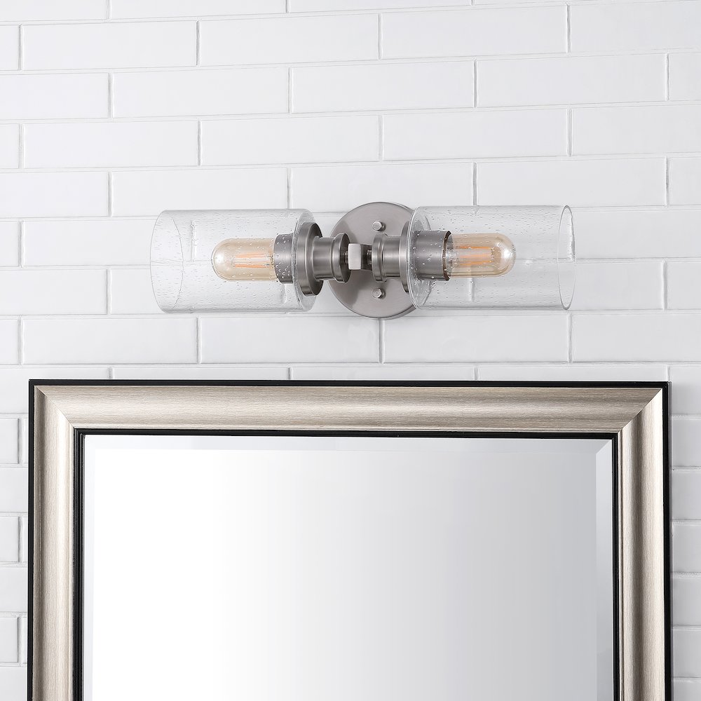 Jules Edison Cylinder Iron/Seeded Glass Farmhouse Contemporary Led Wall Sconce. Picture 9