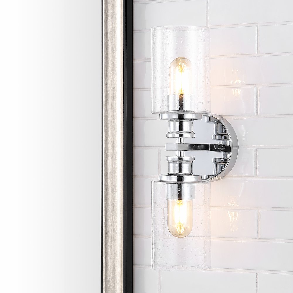 Jules Edison Cylinder Iron/Seeded Glass Farmhouse Contemporary Led Wall Sconce. Picture 8