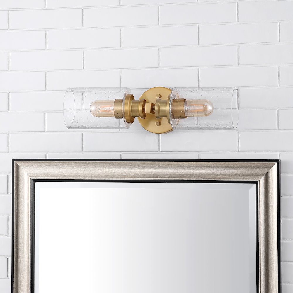 Jules Edison Cylinder Iron/Seeded Glass Farmhouse Contemporary Led Wall Sconce. Picture 9
