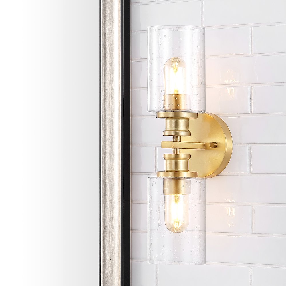 Jules Edison Cylinder Iron/Seeded Glass Farmhouse Contemporary Led Wall Sconce. Picture 8