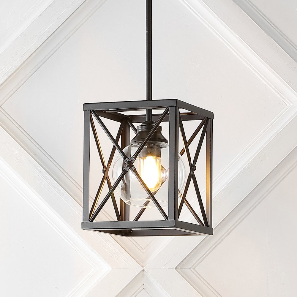 Amara Industrial Farmhouse Iron/Glass Led Pendant. Picture 8