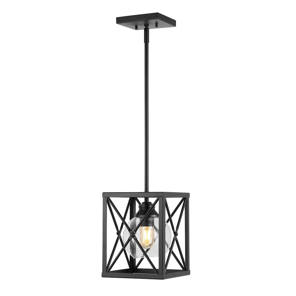 Amara Industrial Farmhouse Iron/Glass Led Pendant. Picture 7