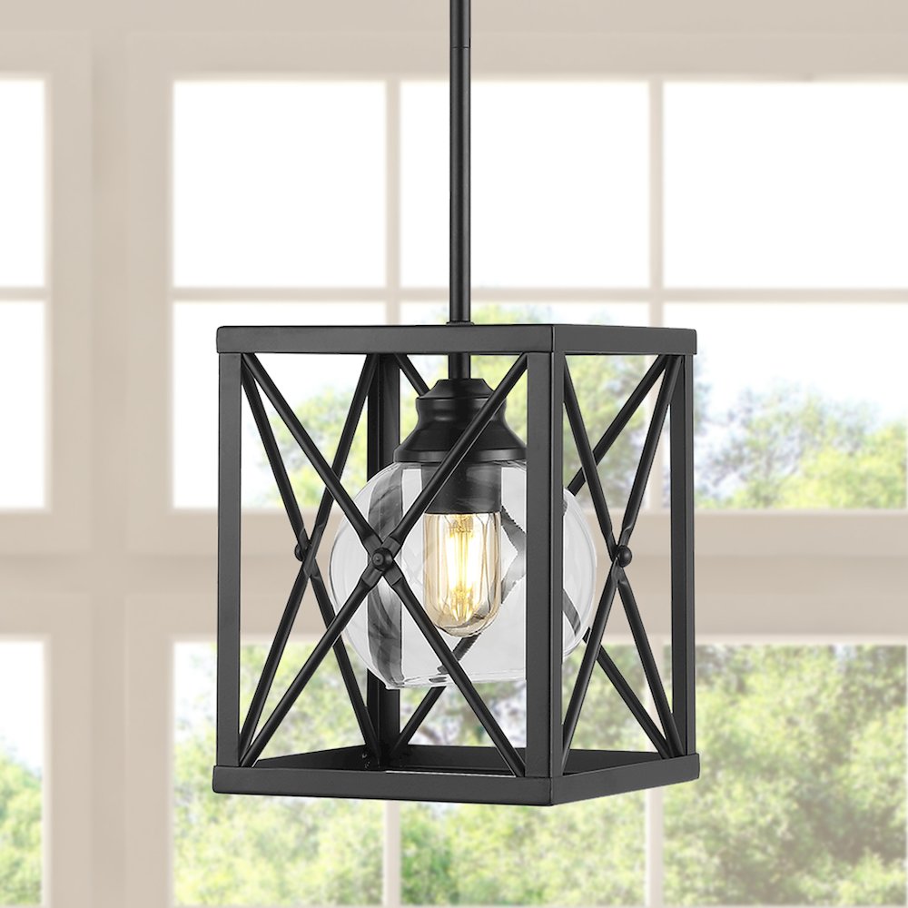Amara Industrial Farmhouse Iron/Glass Led Pendant. Picture 9