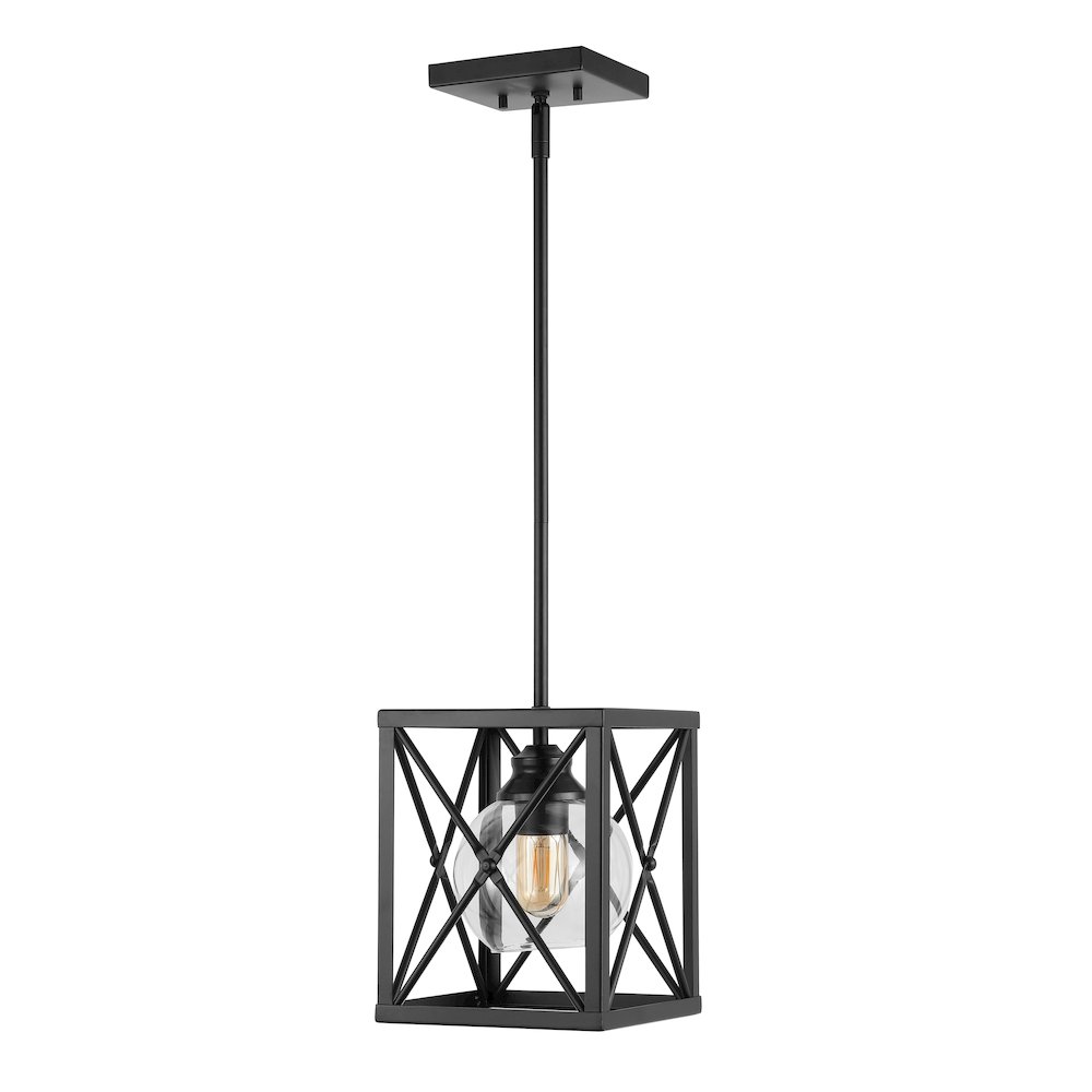 Amara Industrial Farmhouse Iron/Glass Led Pendant. Picture 1