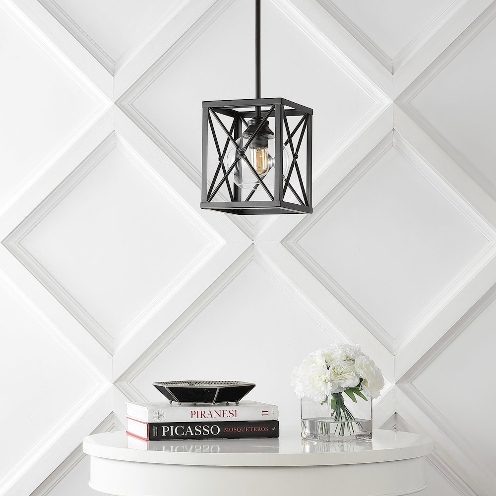 Amara Industrial Farmhouse Iron/Glass Led Pendant. Picture 5