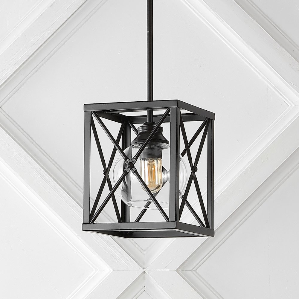 Amara Industrial Farmhouse Iron/Glass Led Pendant. Picture 6