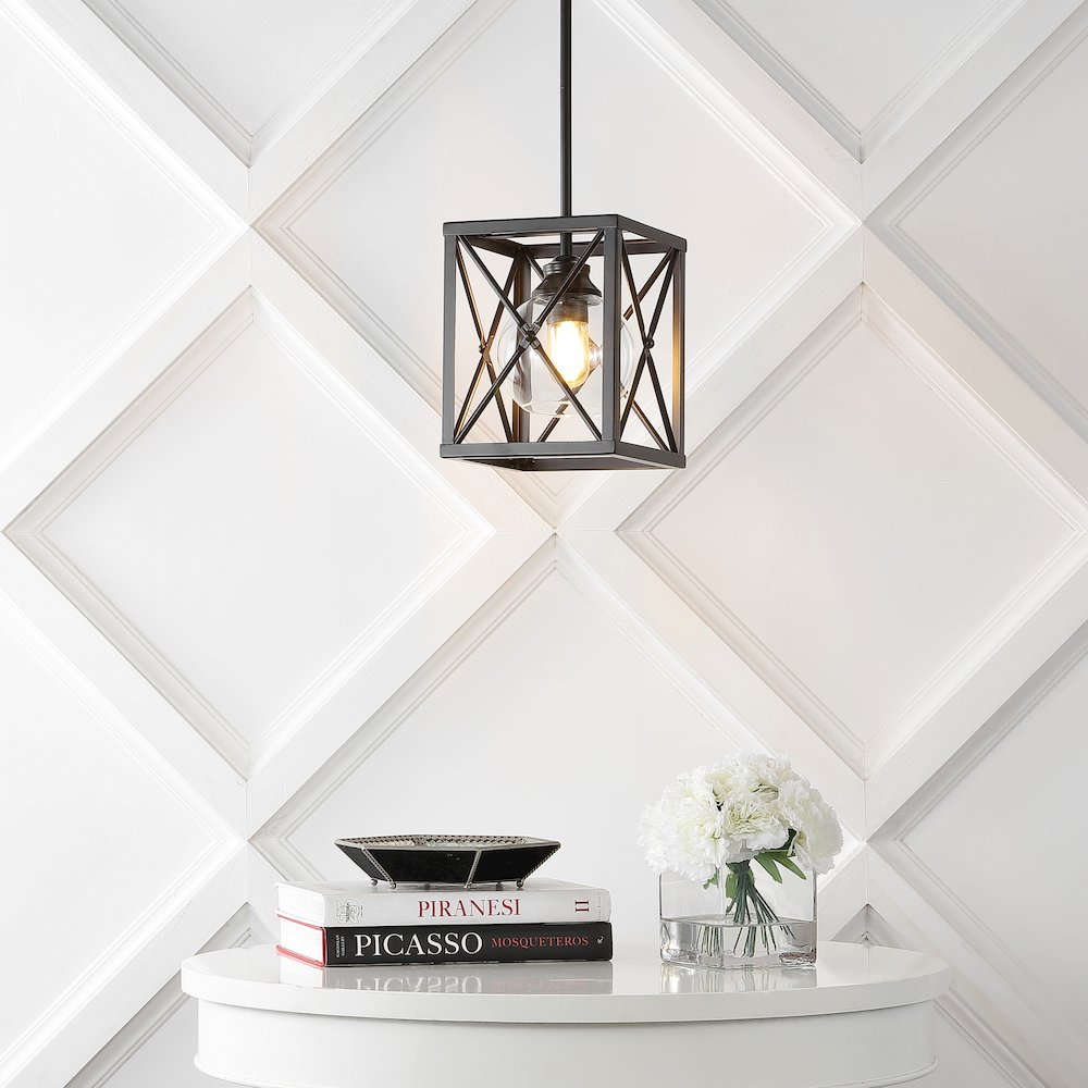Amara Industrial Farmhouse Iron/Glass Led Pendant. Picture 4