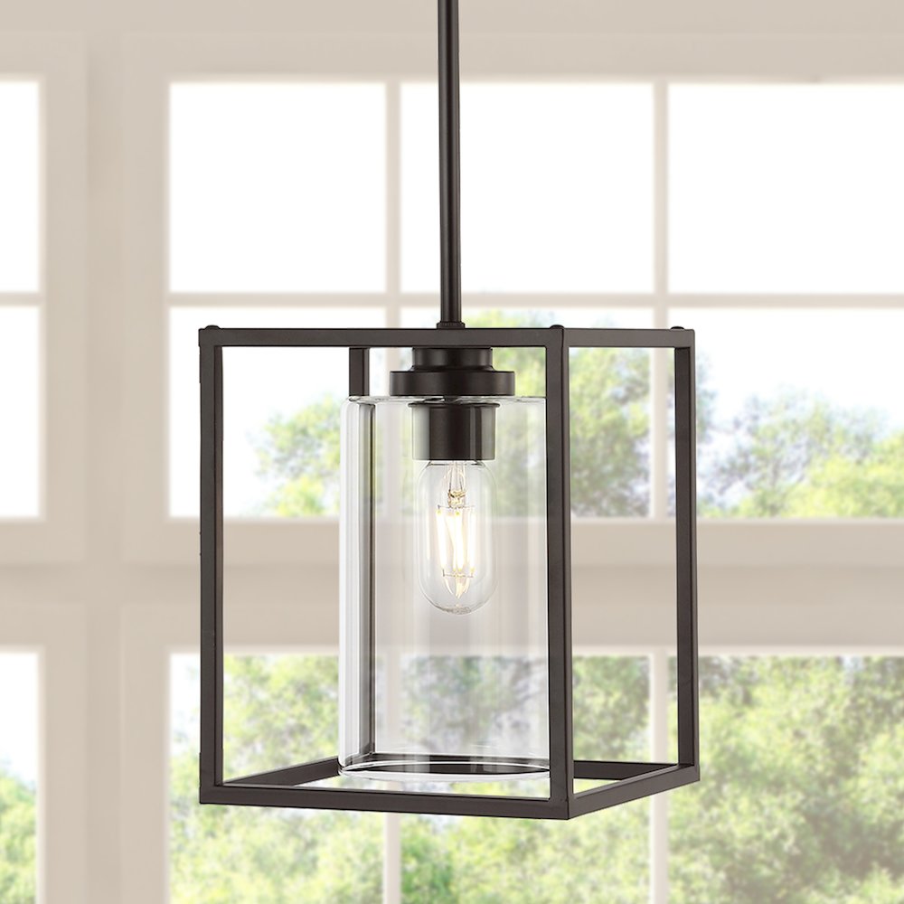 Quinn Industrial Farmhouse Iron/Glass Led Pendant. Picture 9