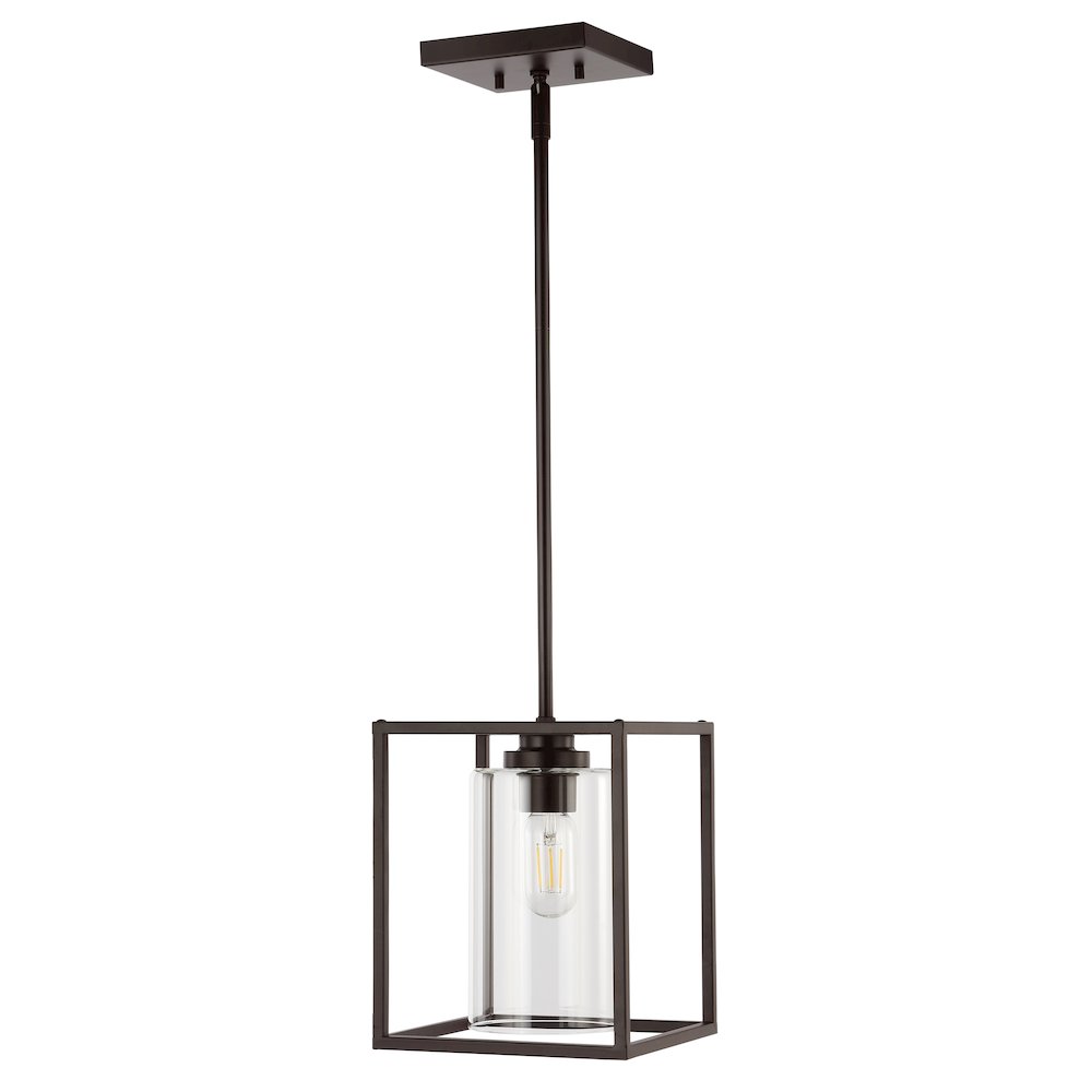 Quinn Industrial Farmhouse Iron/Glass Led Pendant. Picture 1