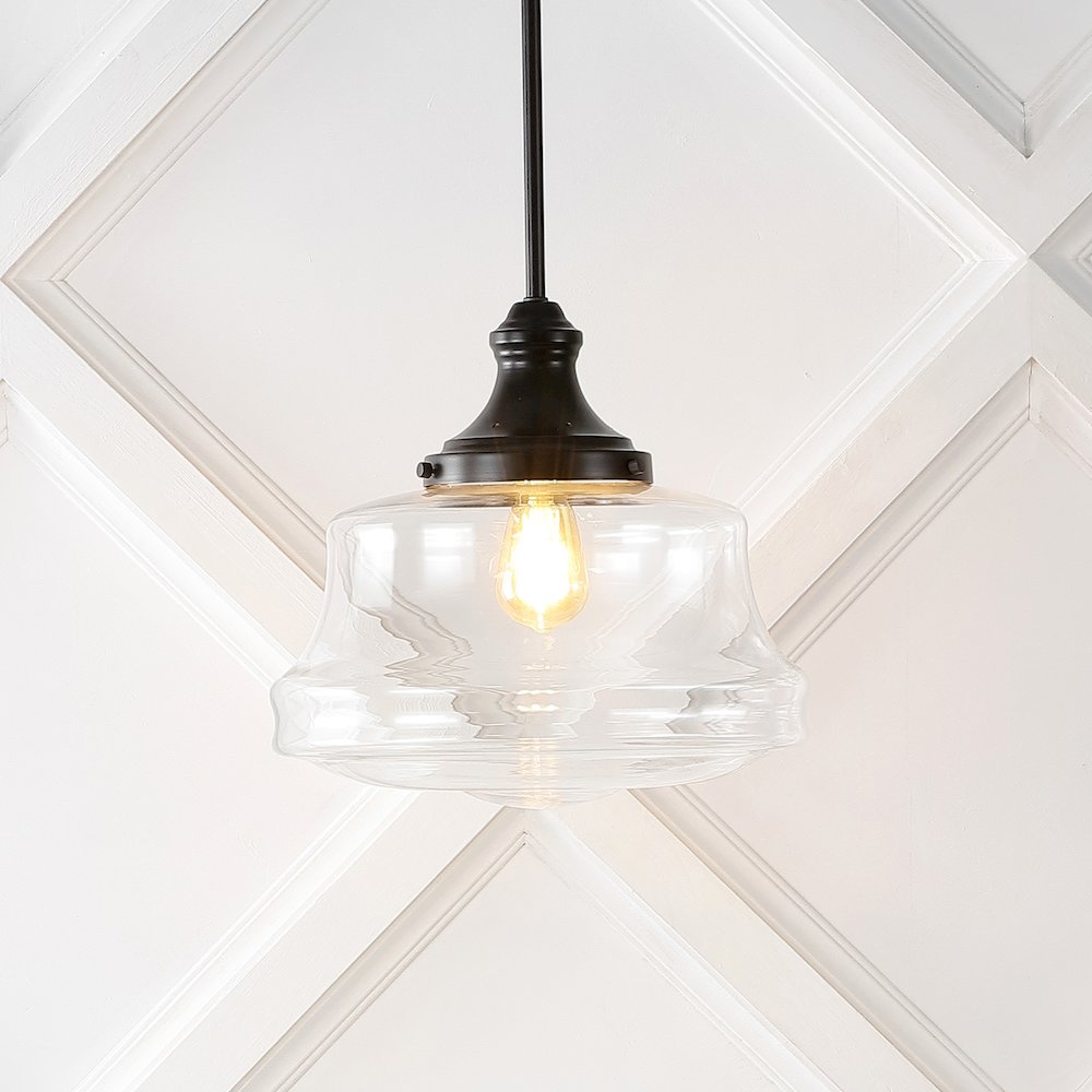 Schoolhouse Bohemian Farmhouse Iron/Glass Led Pendant. Picture 8