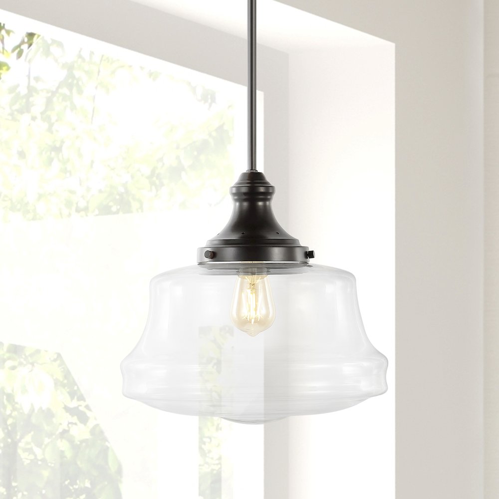 Schoolhouse Bohemian Farmhouse Iron/Glass Led Pendant. Picture 9