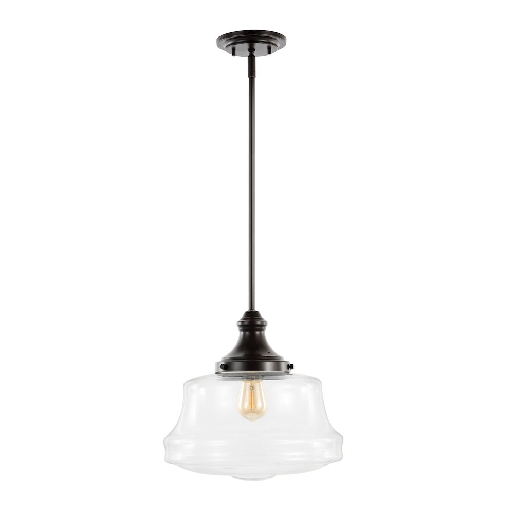Schoolhouse Bohemian Farmhouse Iron/Glass Led Pendant. Picture 1