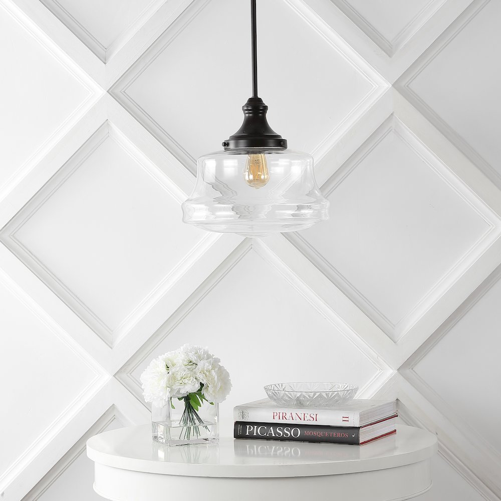 Schoolhouse Bohemian Farmhouse Iron/Glass Led Pendant. Picture 5