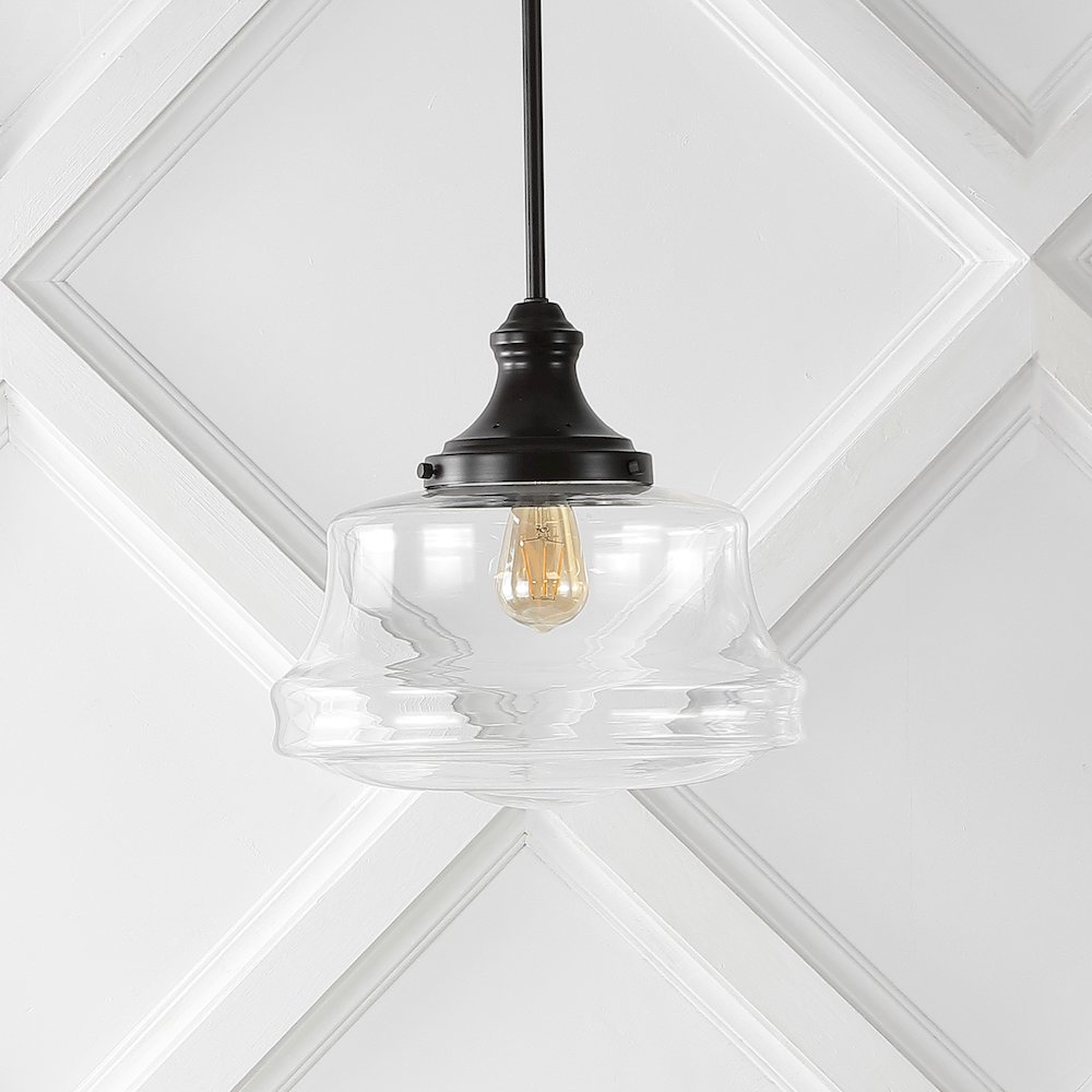 Schoolhouse Bohemian Farmhouse Iron/Glass Led Pendant. Picture 6