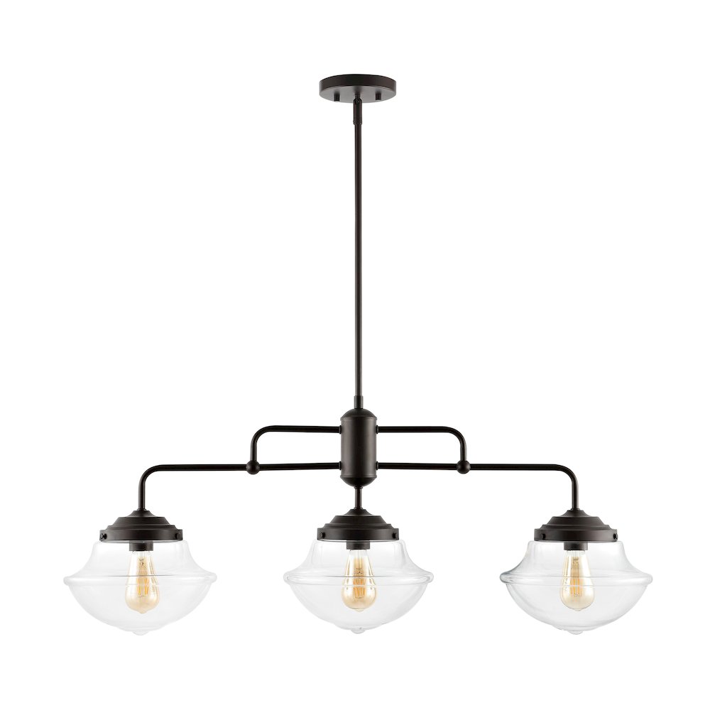 Avery Industrial Farmhouse Rustic Iron/Glass Linear Led Pendant. Picture 1