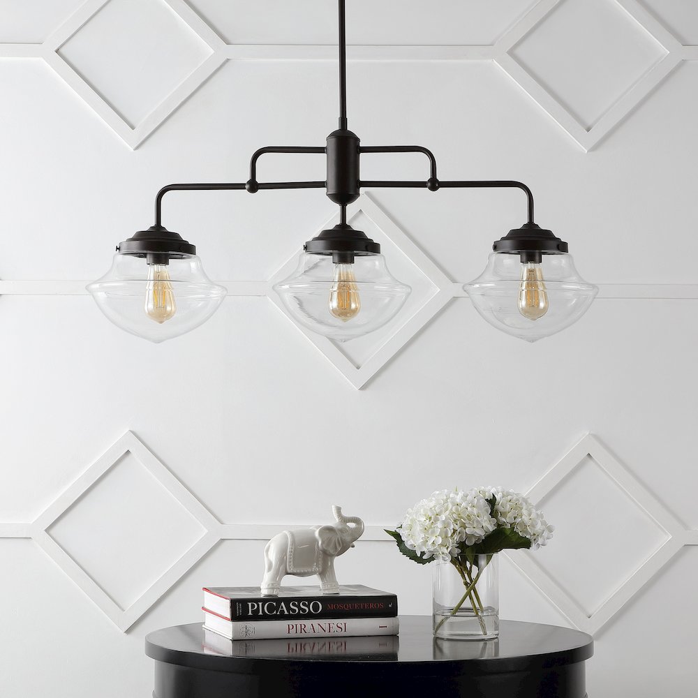 Avery Industrial Farmhouse Rustic Iron/Glass Linear Led Pendant. Picture 5