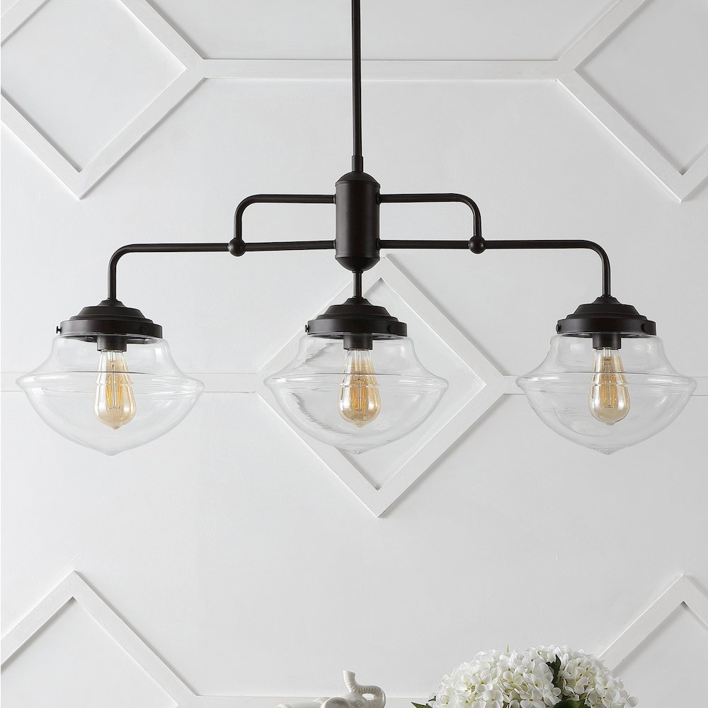Avery Industrial Farmhouse Rustic Iron/Glass Linear Led Pendant. Picture 6