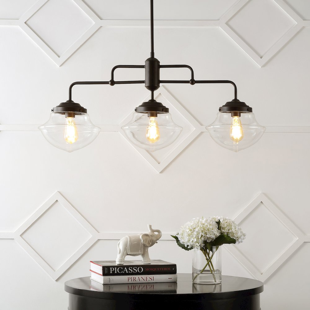 Avery Industrial Farmhouse Rustic Iron/Glass Linear Led Pendant. Picture 4