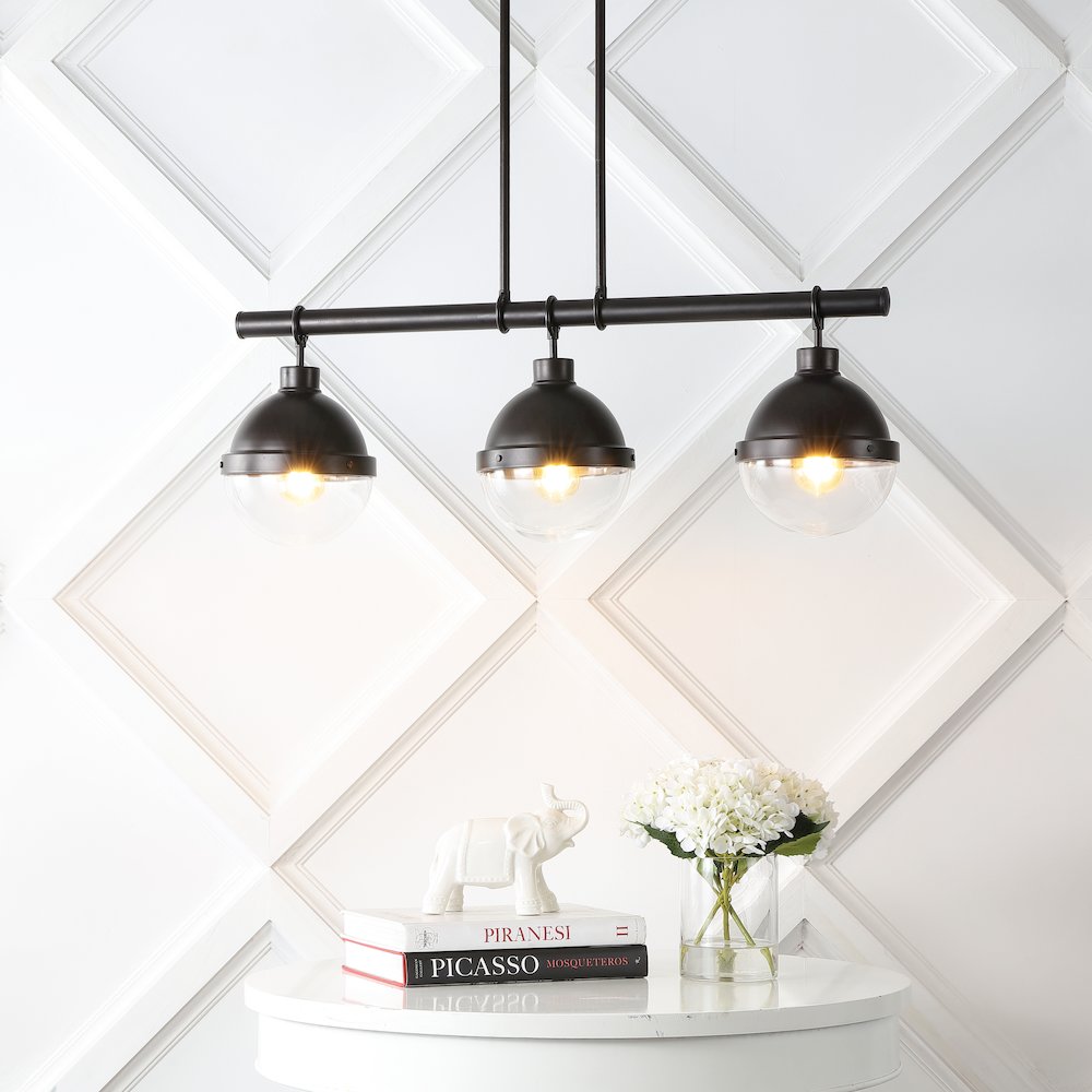 Caleb Industrial Farmhouse Iron/Glass Linear Led Pendant. Picture 8
