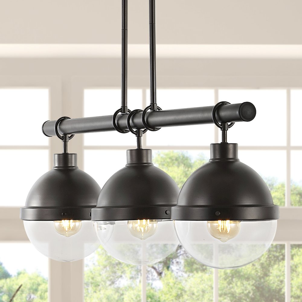 Caleb Industrial Farmhouse Iron/Glass Linear Led Pendant. Picture 9