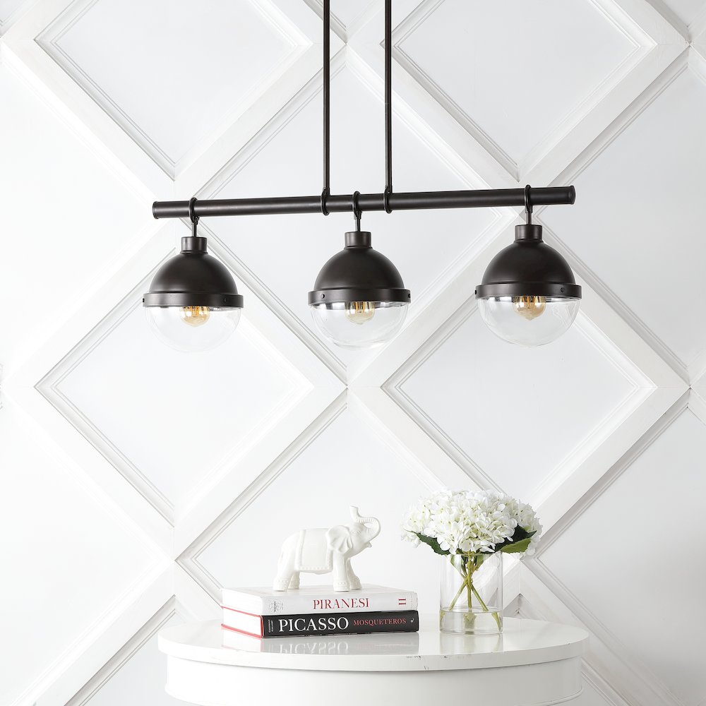 Caleb Industrial Farmhouse Iron/Glass Linear Led Pendant. Picture 5