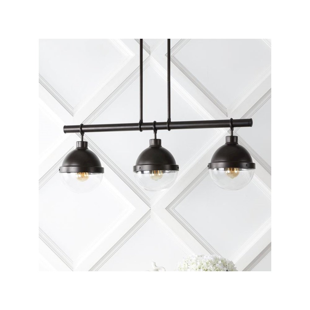 Caleb Industrial Farmhouse Iron/Glass Linear Led Pendant. Picture 6