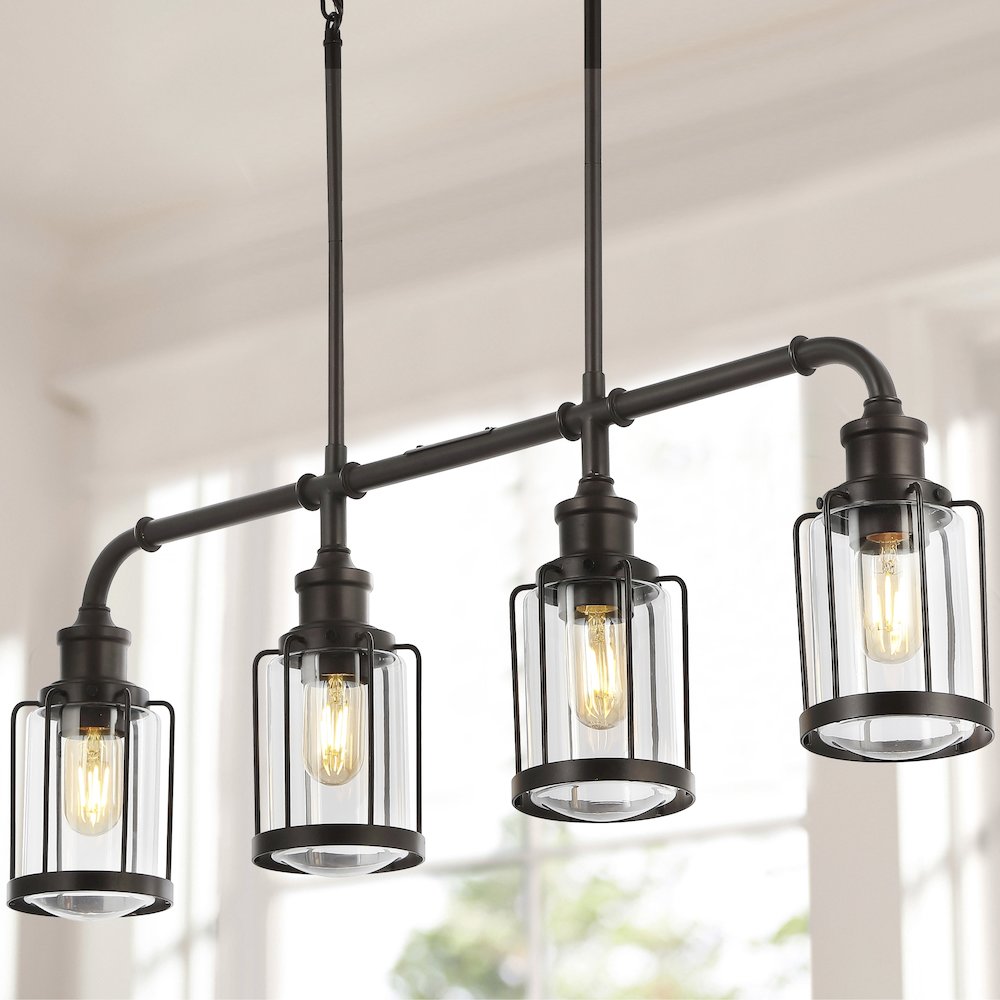 Abbott Farmhouse Industrial Iron/Glass Linear Led Pendant. Picture 10
