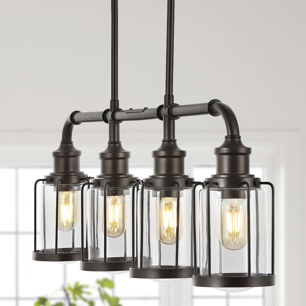 Abbott Farmhouse Industrial Iron/Glass Linear Led Pendant. Picture 11