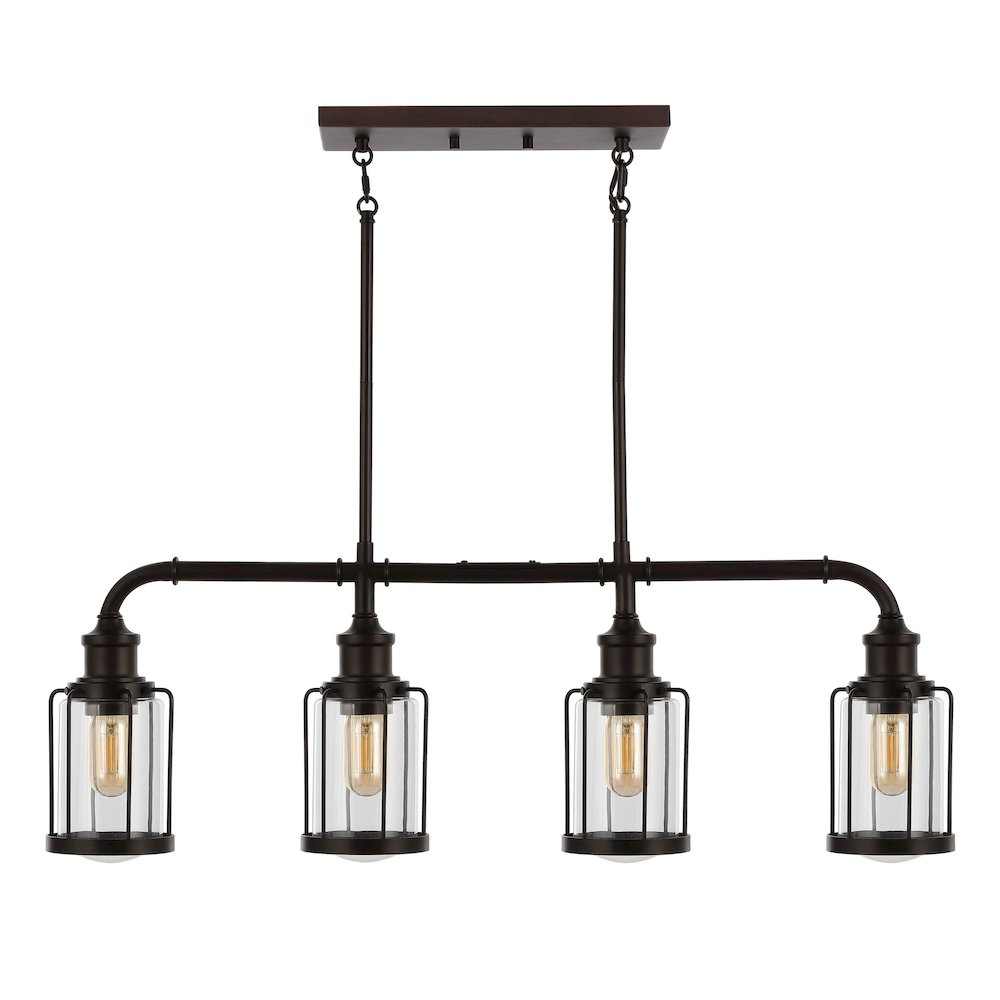 Abbott Farmhouse Industrial Iron/Glass Linear Led Pendant. Picture 2