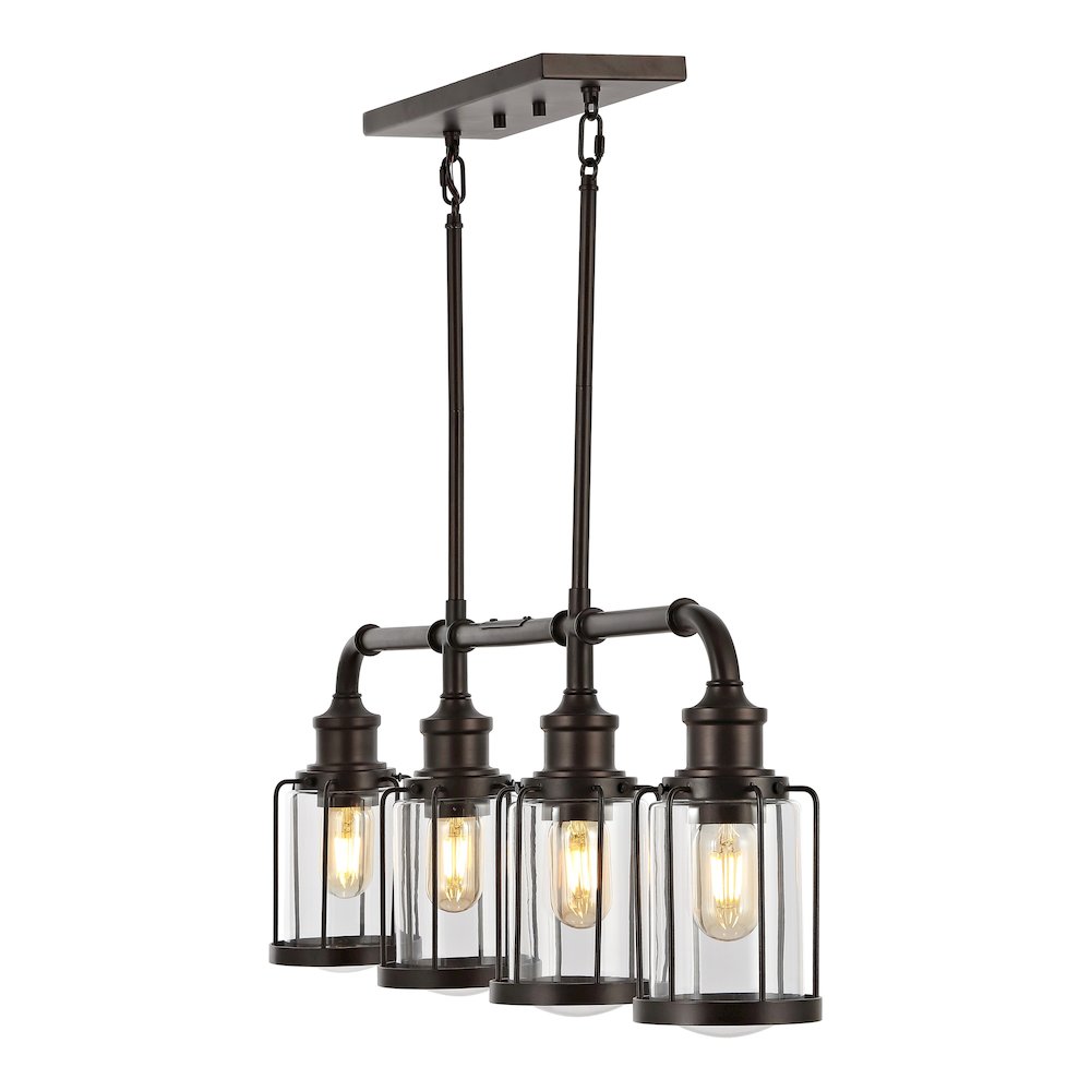 Abbott Farmhouse Industrial Iron/Glass Linear Led Pendant. Picture 1