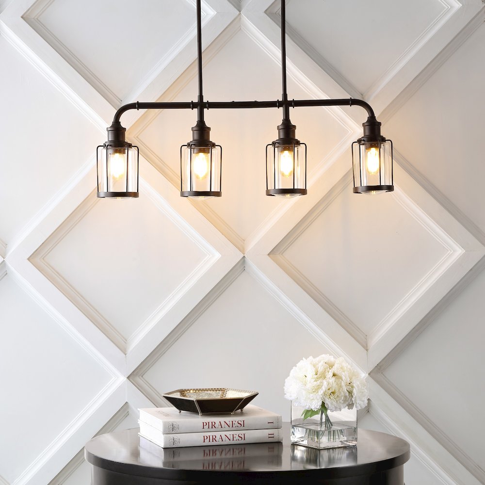 Abbott Farmhouse Industrial Iron/Glass Linear Led Pendant. Picture 6