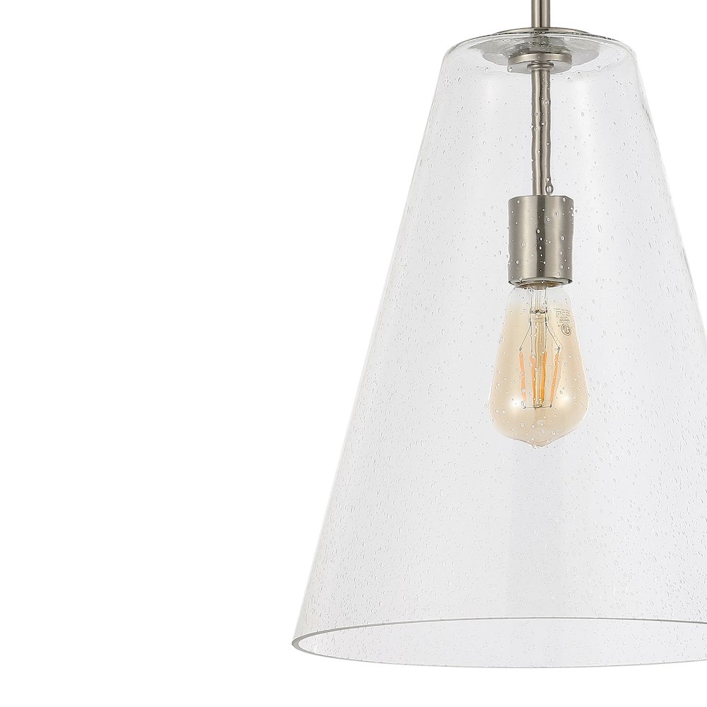 Arlo Mid Century Modern Iron/Seeded Glass Led Pendant. Picture 2