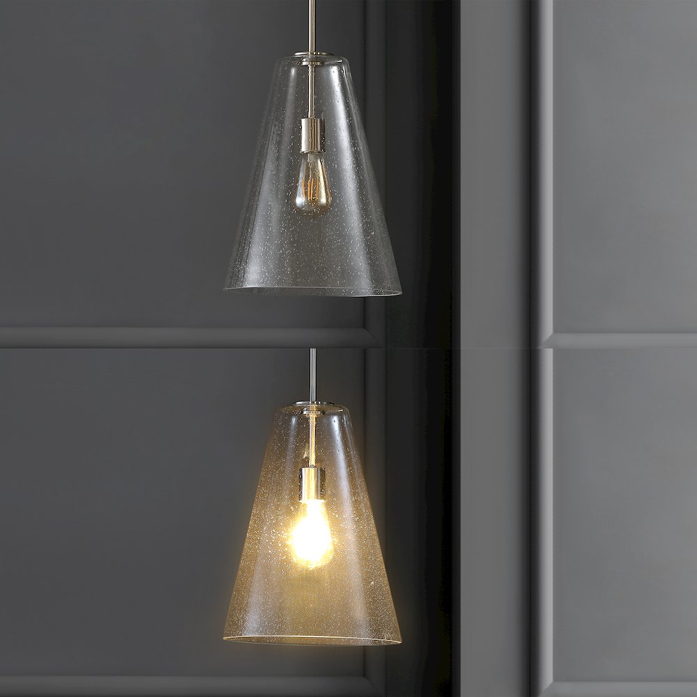 Arlo Mid Century Modern Iron/Seeded Glass Led Pendant. Picture 8