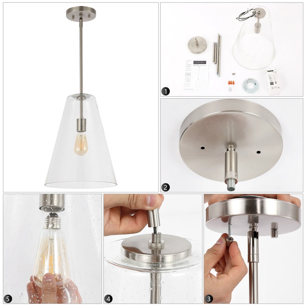 Arlo Mid Century Modern Iron/Seeded Glass Led Pendant. Picture 9