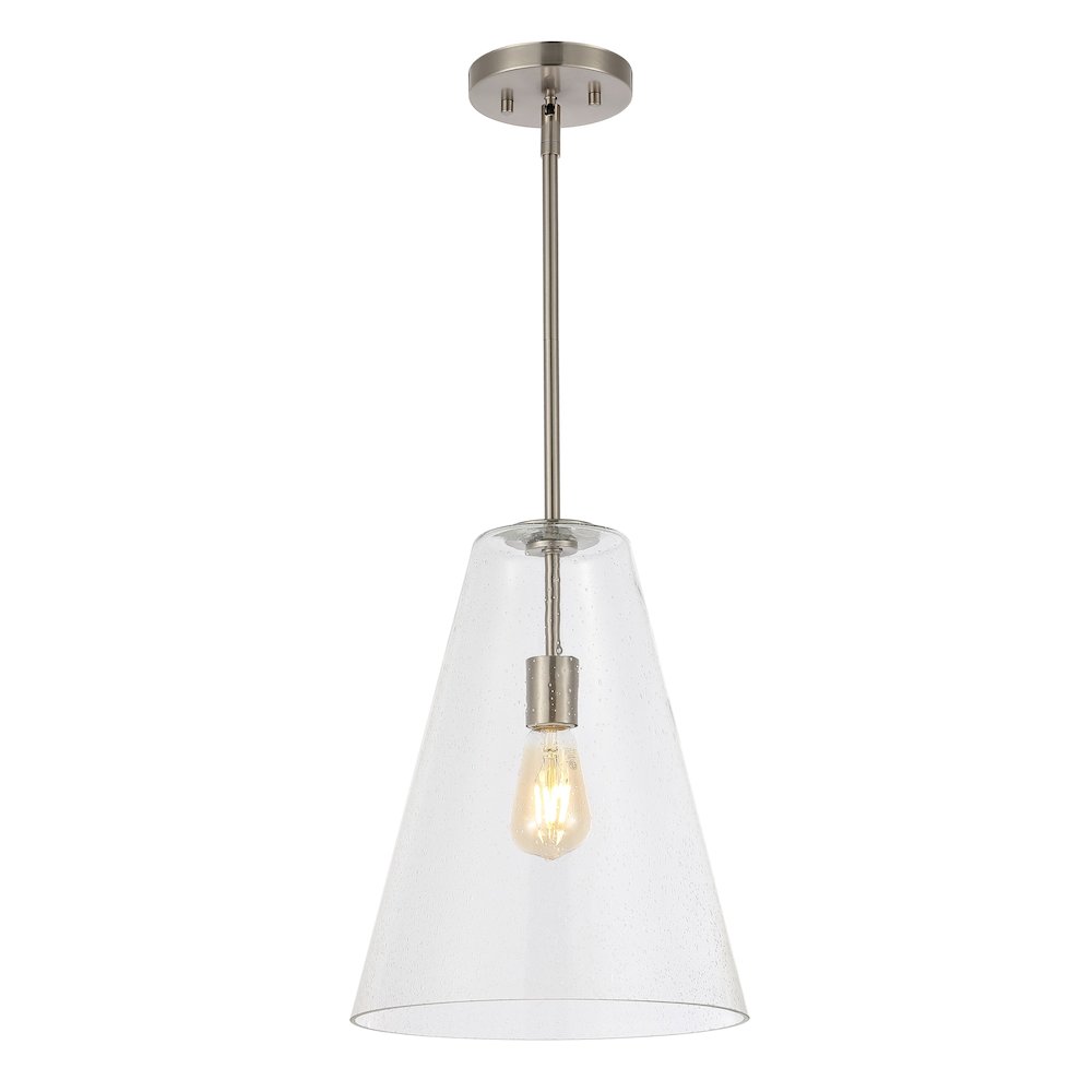 Arlo Mid Century Modern Iron/Seeded Glass Led Pendant. Picture 5