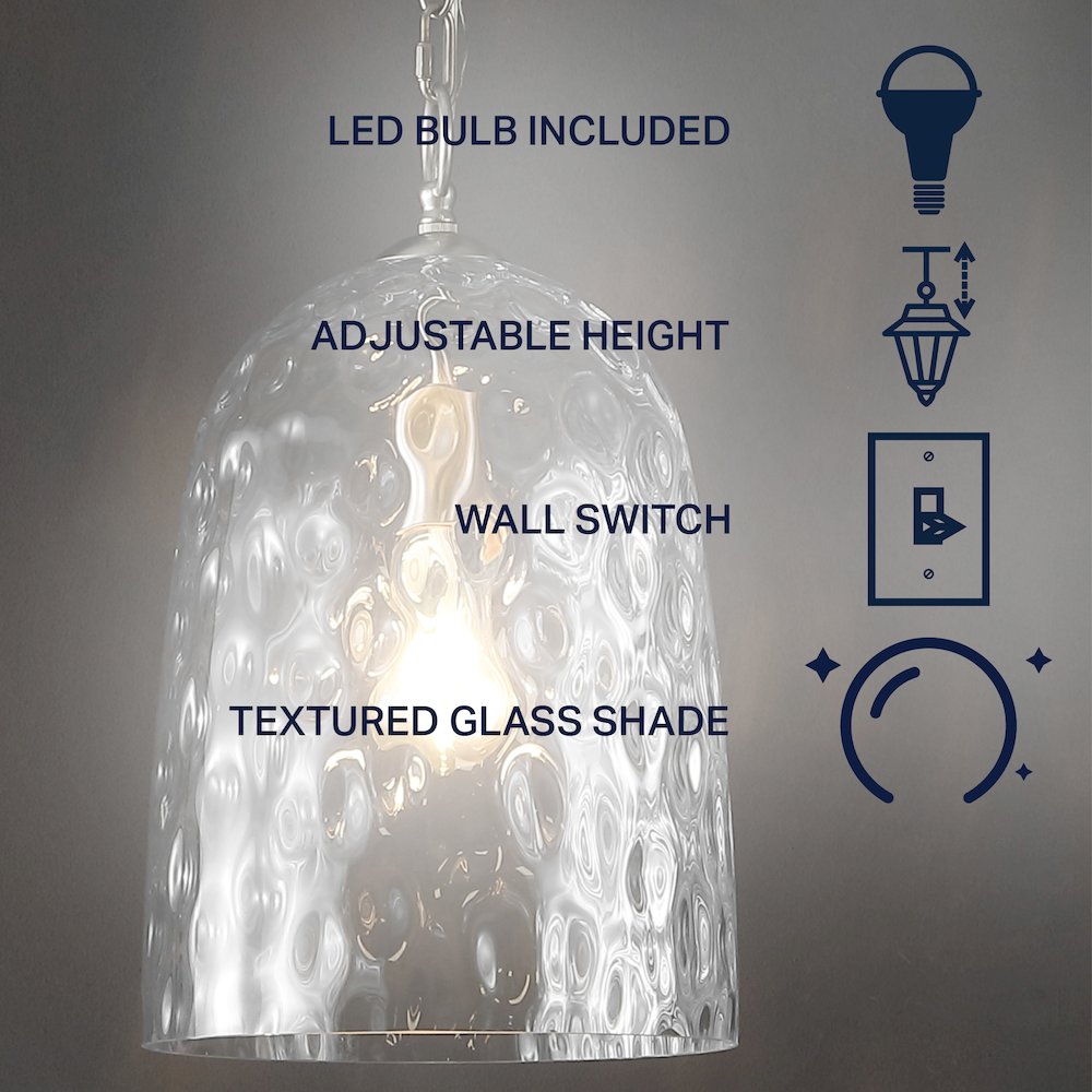 Matilda 1-Light Industrial Designer Iron/Dimple Glass Dome Led Pendant. Picture 5