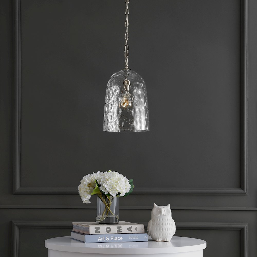 Matilda 1-Light Industrial Designer Iron/Dimple Glass Dome Led Pendant. Picture 1