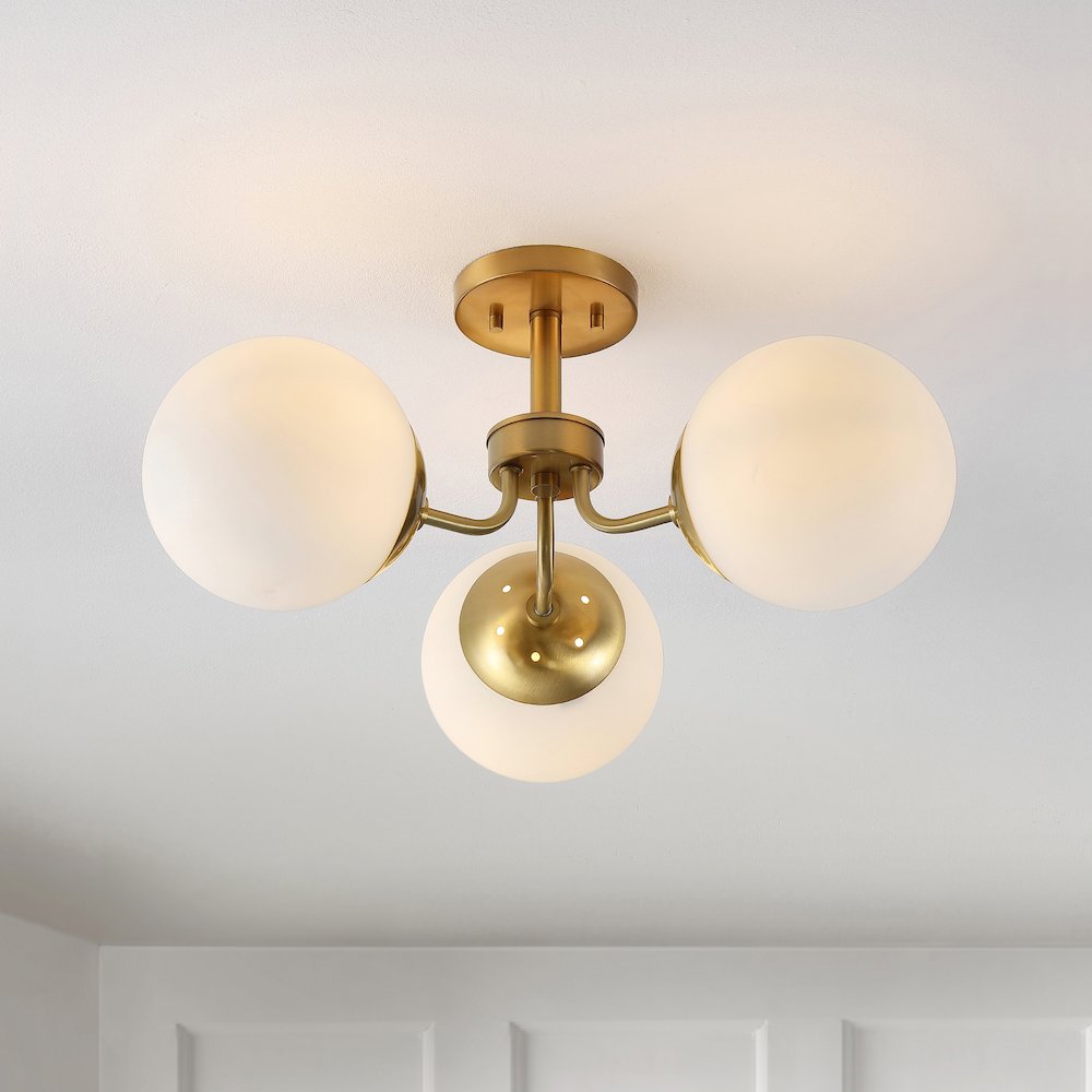 Marcel Bistro Bohemian Farmhouse Ironfrosted Glass Led Semi Flush Mount. Picture 8