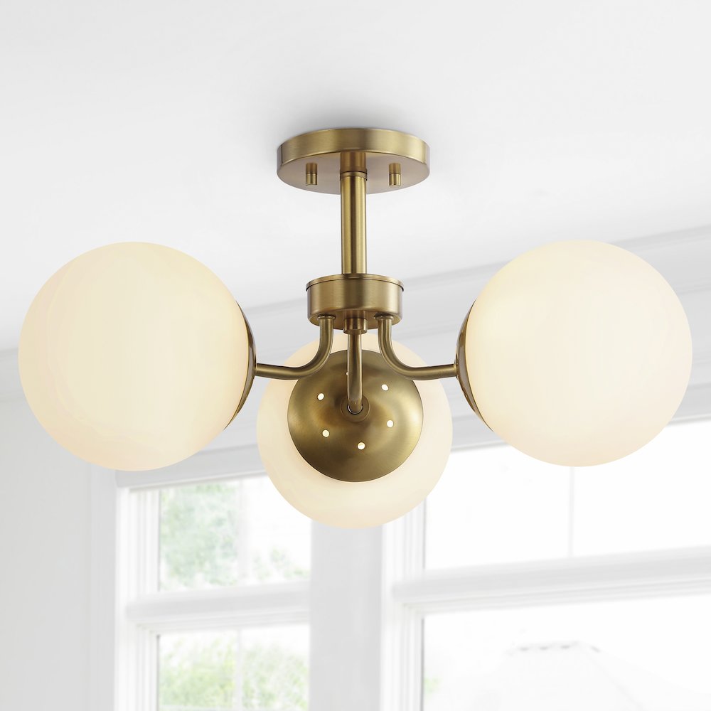Marcel Bistro Bohemian Farmhouse Ironfrosted Glass Led Semi Flush Mount. Picture 9