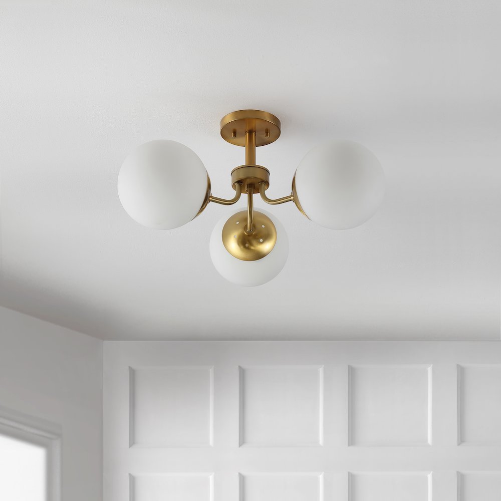 Marcel Bistro Bohemian Farmhouse Ironfrosted Glass Led Semi Flush Mount. Picture 5