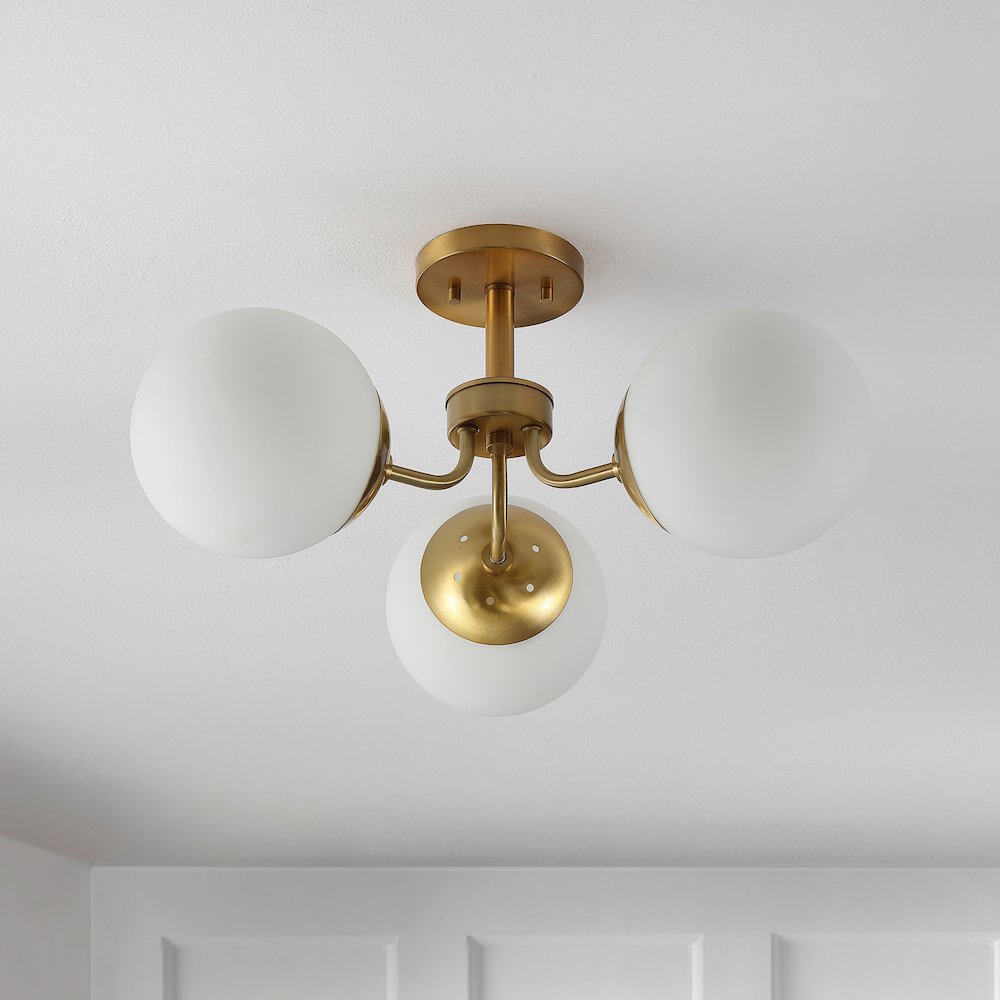 Marcel Bistro Bohemian Farmhouse Ironfrosted Glass Led Semi Flush Mount. Picture 6