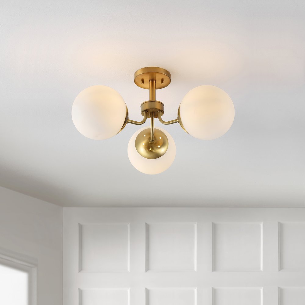 Marcel Bistro Bohemian Farmhouse Ironfrosted Glass Led Semi Flush Mount. Picture 4
