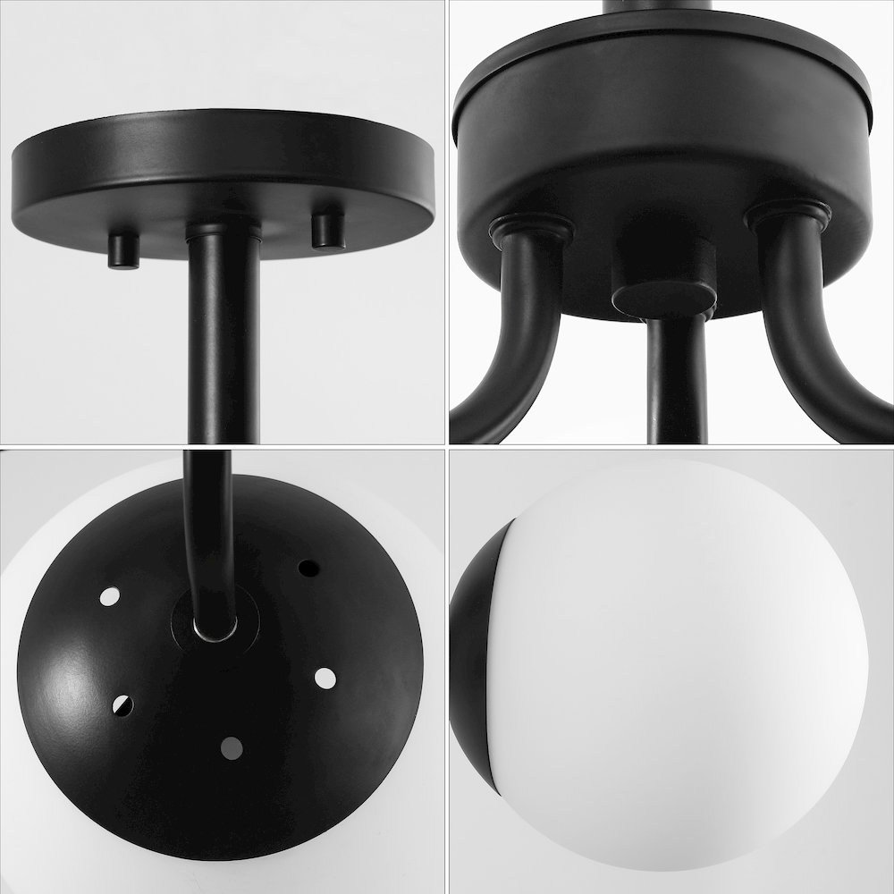 Olivier 3-Light Bohemian Farmhouse Iron/Frosted Glass LED Semi Flush Mount. Picture 4