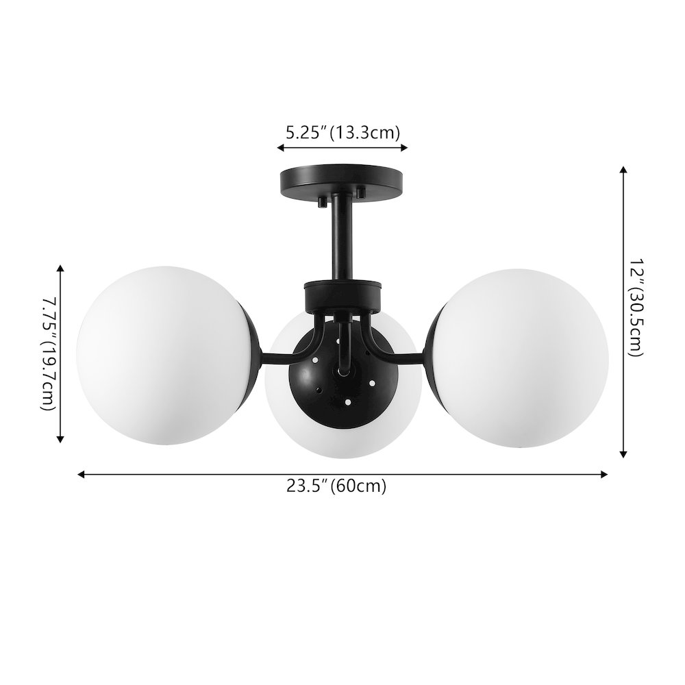 Olivier 3-Light Bohemian Farmhouse Iron/Frosted Glass LED Semi Flush Mount. Picture 3