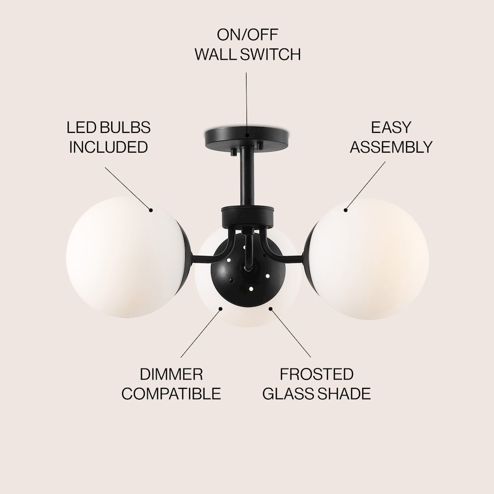 Olivier 3-Light Bohemian Farmhouse Iron/Frosted Glass LED Semi Flush Mount. Picture 2