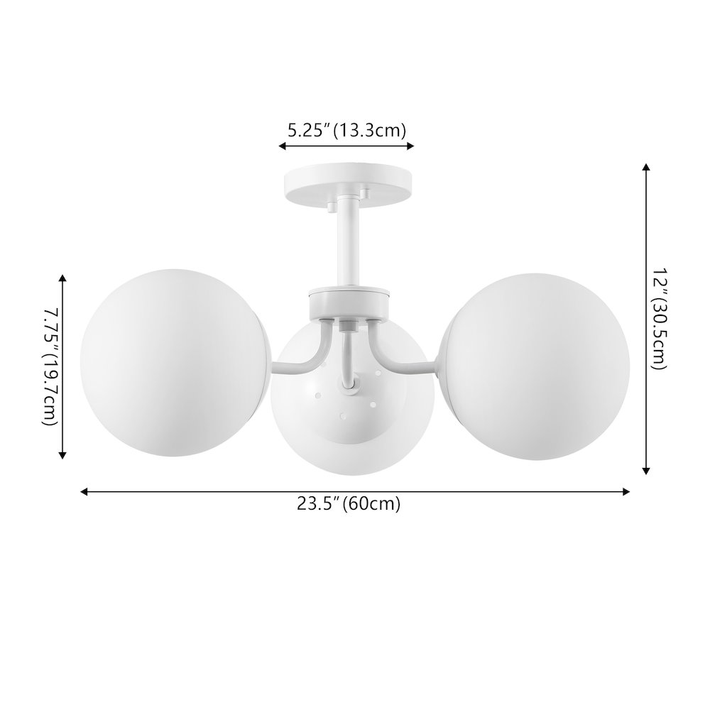 Olivier 3-Light Bohemian Farmhouse Iron/Frosted Glass LED Semi Flush Mount. Picture 3