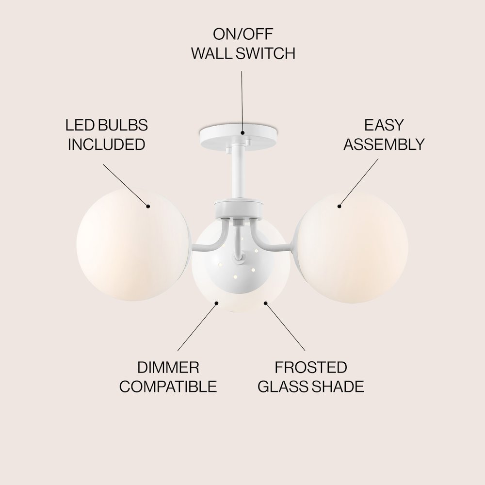 Olivier 3-Light Bohemian Farmhouse Iron/Frosted Glass LED Semi Flush Mount. Picture 2