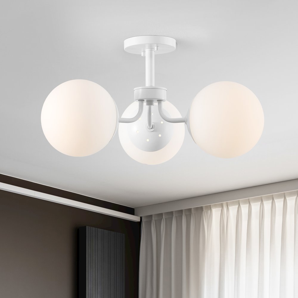 Olivier 3-Light Bohemian Farmhouse Iron/Frosted Glass LED Semi Flush Mount. Picture 1